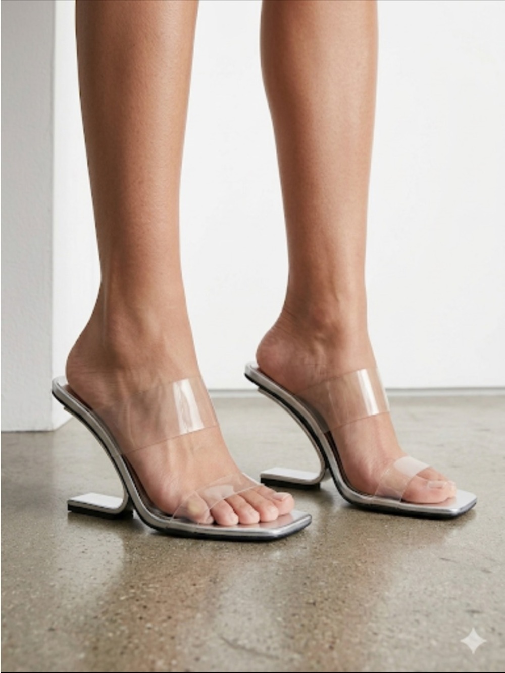 Jeffrey Campbell Silver Inverter Heel Clear Strap Architectural Sandals Size 9.5